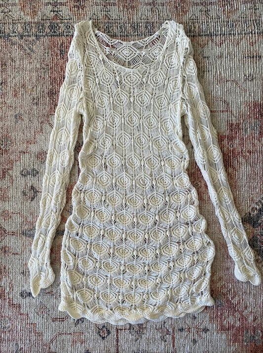 Vintage White Crochet Midi Dress