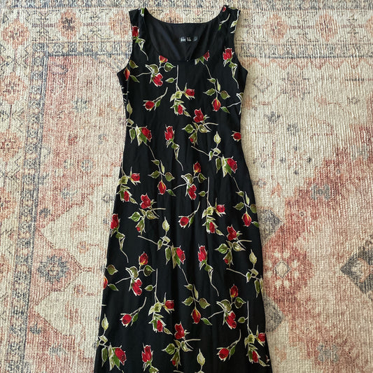 Vintage 1990’s Black Floral Maxi Dress