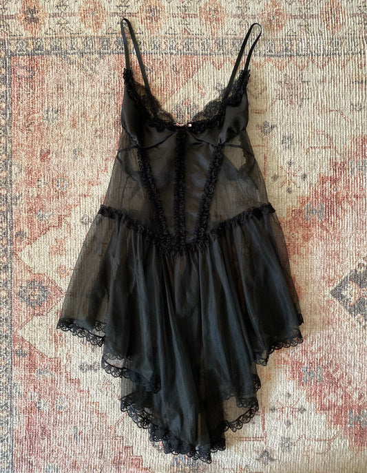 Vintage Black Sheer Midi Dress